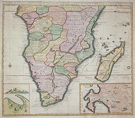 Carte de l' Afrique Meridionale ou Pays entre la Ligne & le Cap de Bonne Esperance et l' Isle de Madagascar